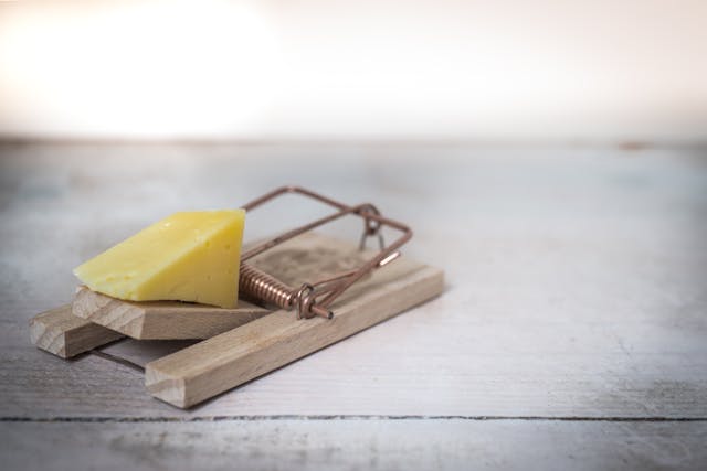 a mouse trap with cheese on it